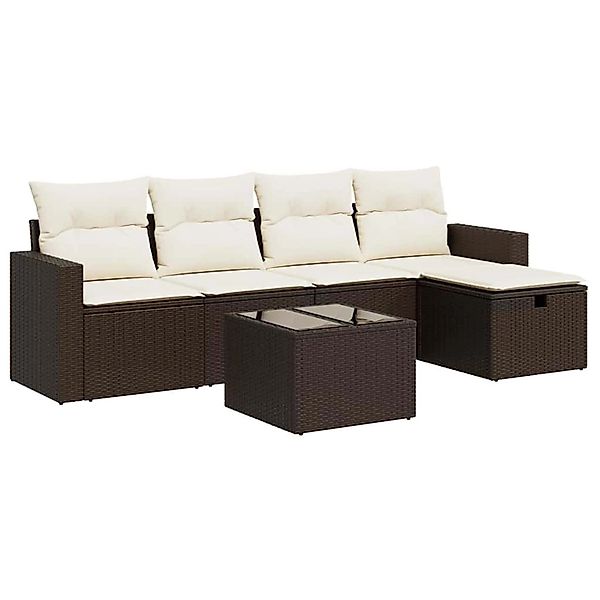 vidaXL 6-Tlg Garten-Sofagarnitur mit Kissen Braun Poly Rattan 3325379 günstig online kaufen