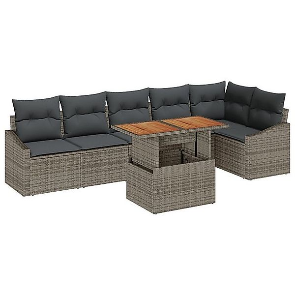 vidaXL Loungesofa 7-teiliges Garten Sofa Set mit Kissen Grau Poly Rattan, 7 günstig online kaufen