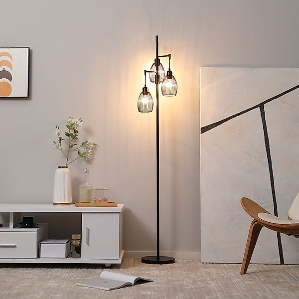 HOMCOM 3-flammige Stehlampe Retro Stehleuchte dimmbare Lichtstärke mit Trit günstig online kaufen