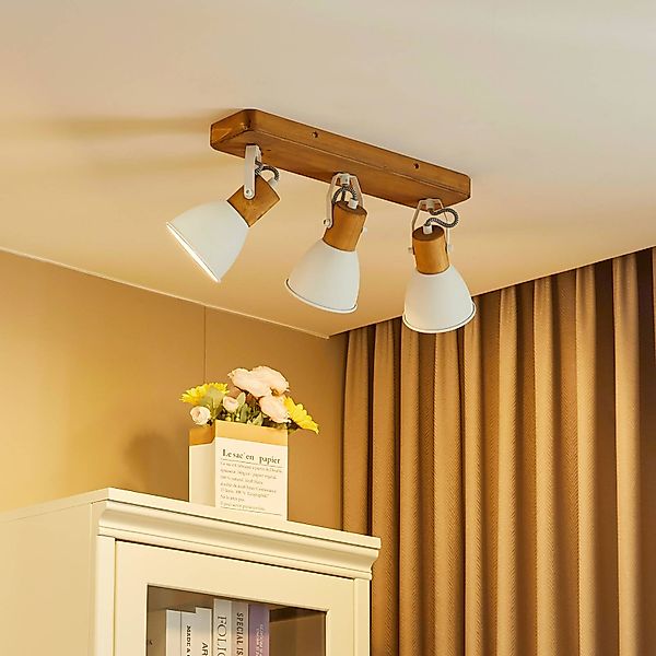 Lindby Deckenspot Merela, weiß, 45 cm, 3-flammig, Holz, E14 günstig online kaufen