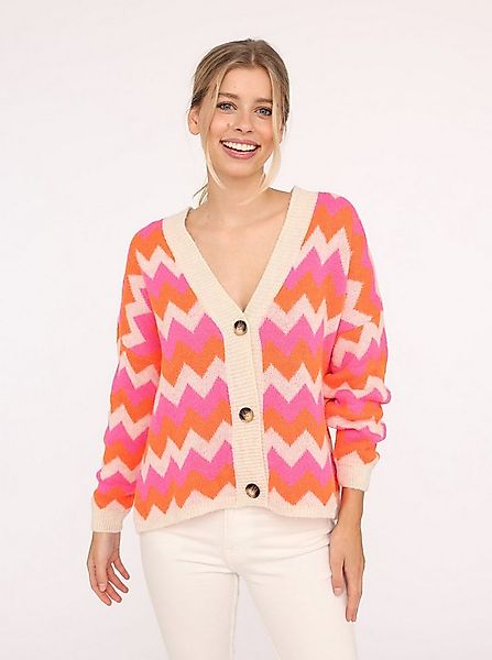 Zwillingsherz Strickjacke Langarm, Zick-Zack-Muster, Knopfleiste, tiefer V- günstig online kaufen