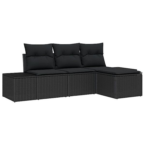 vidaXL Loungesofa 4-teiliges Garten Sofa Set mit Kissen Schwarz Poly Rattan günstig online kaufen