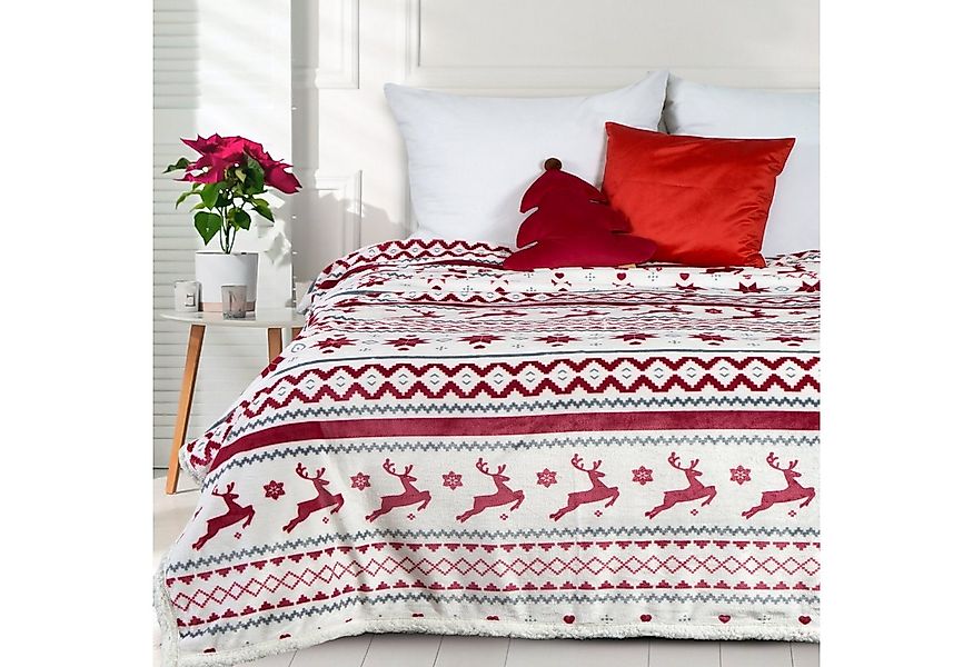 Wohndecke Winter Muster Karomuster Schneeflocken Geschenkidee, Eurofirany, günstig online kaufen