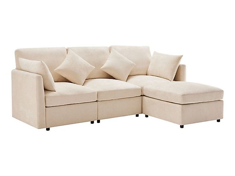 SeedWave Sofa L-förmiges 3-Sitzer-Sofa aus Chenille mit Abnehmbarem Fußhock günstig online kaufen