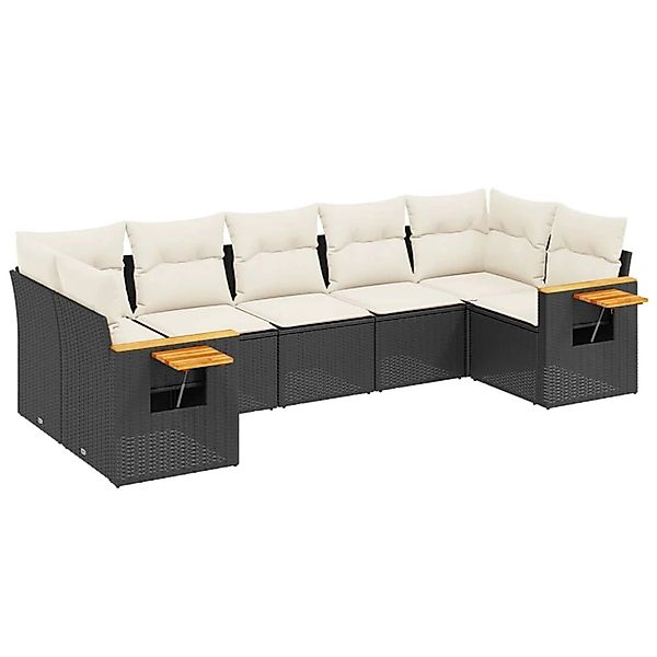 vidaXL 7-Tlg Garten-Sofagarnitur mit Kissen Schwarz Poly Rattan 3227106 günstig online kaufen