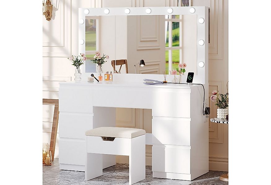 Furnicopia Schminktisch mit 7 Schubladen mit 2 Steckdosen 1 USB-Anschluss 1 günstig online kaufen