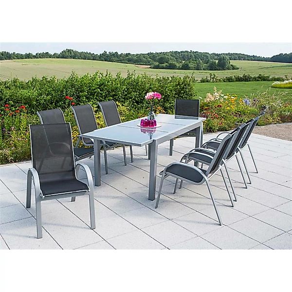 Metall Gartenmöbelset 9-teilig, Gartentisch 180cm bis 240cm 8x Stühle schwa günstig online kaufen