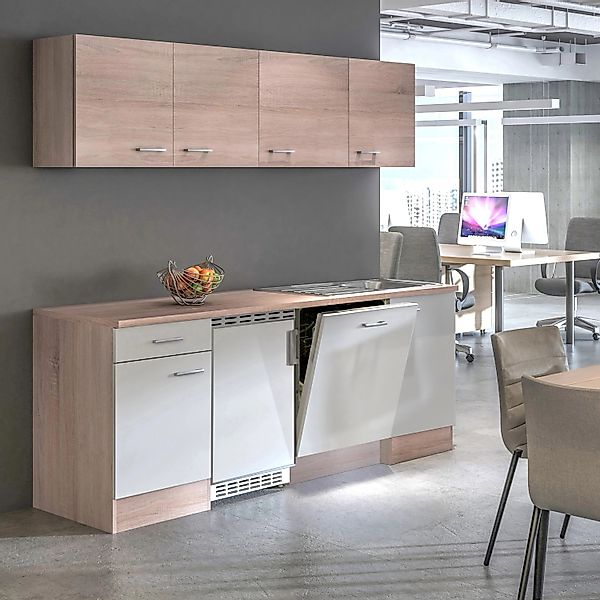Flex-Well Classic Büroküche Florida 210 cm Weiß-Sonoma Eiche günstig online kaufen