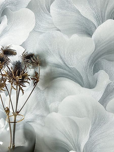 Newroom Vliestapete Diarra Hellgrau Tapete Mustertapete Blumen, Grafik, str günstig online kaufen