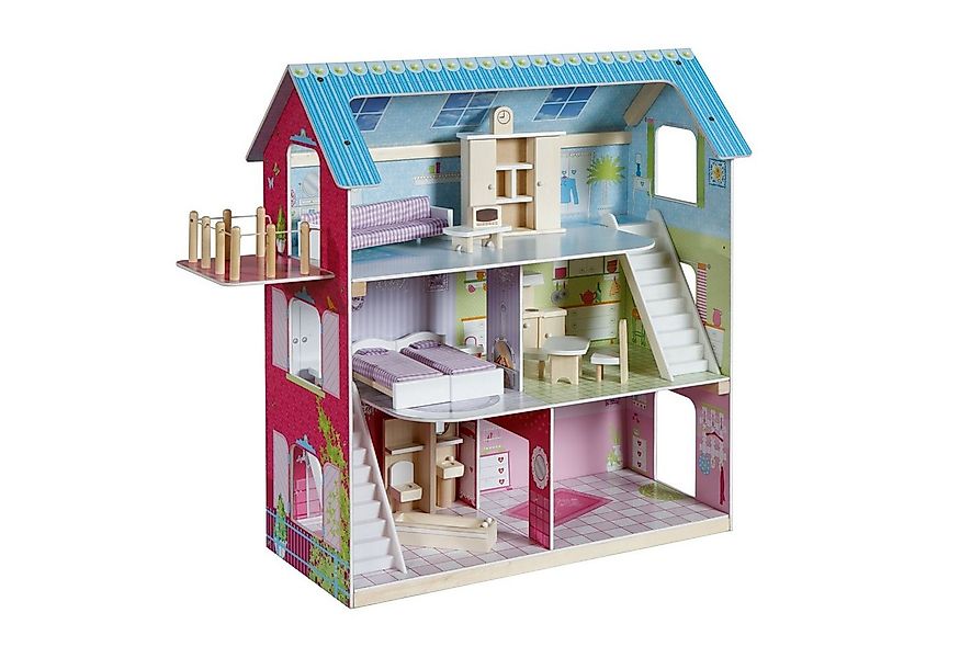roba® Puppenhaus inkl. Puppenmöbel, Puppenvilla, liebevoll bedruckt günstig online kaufen