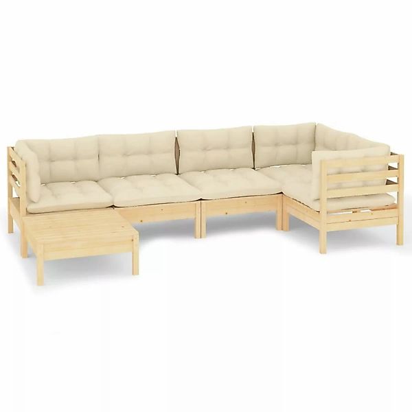 6-tlg. Garten-lounge-set Mit Creme Kissen Massivholz Kiefer günstig online kaufen