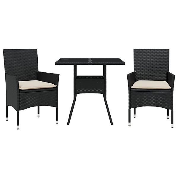 vidaXL 3-Tlg Garten-Essgruppe mit Kissen Schwarz Poly Rattan Glas 3278599 günstig online kaufen