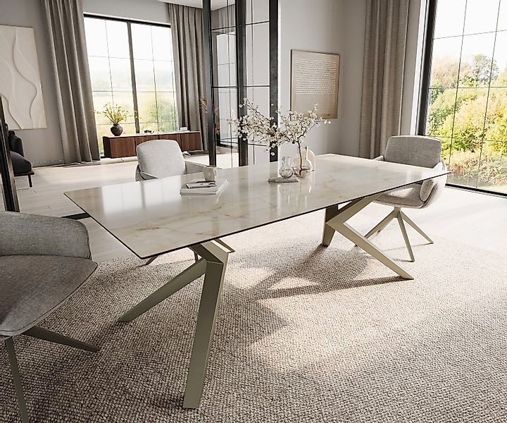 Esstisch Edge 200x100 Keramik Laminam® Onice Oro ?Zenthara kantig Metall Ef günstig online kaufen