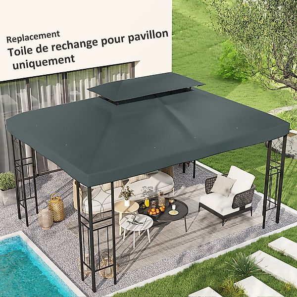 Outsunny Ersatzdach Pavillondach Gartenpavillon Polyester 3x4m Kohlegrau günstig online kaufen