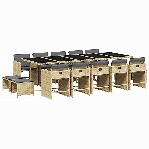 vidaXL 15-Tlg Garten-Essgruppe mit Kissen Beigemischung Poly Rattan 3211176 günstig online kaufen