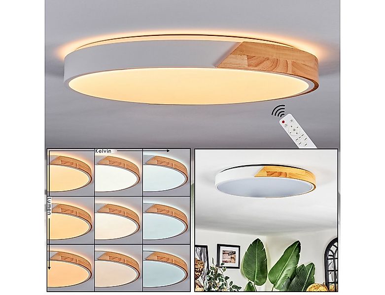 hofstein Deckenleuchte Deckenlampe aus Metall/Holz/Kunststoff in Natur/Weiß günstig online kaufen