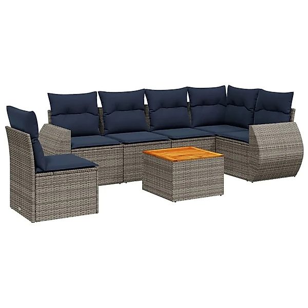 vidaXL 7-Tlg Gartensofa-Set mit Kissen Grau Polyrattan 3225032 günstig online kaufen