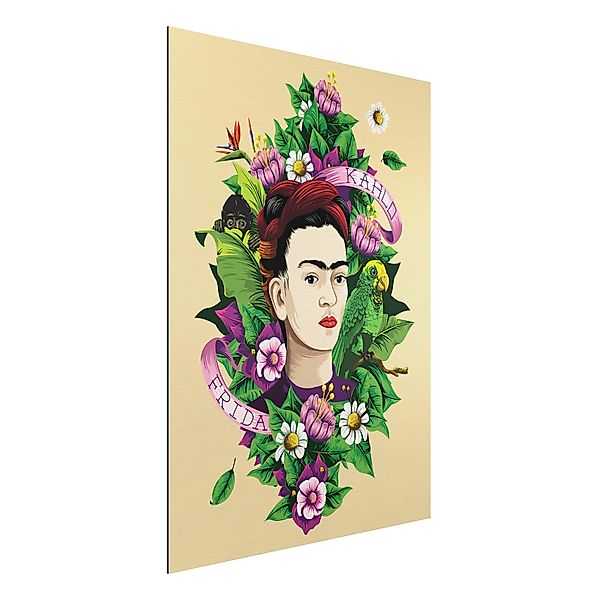 Alu-Dibond Bild - Hochformat 3:4 Frida Kahlo - Frida, Äffchen und Papagei günstig online kaufen