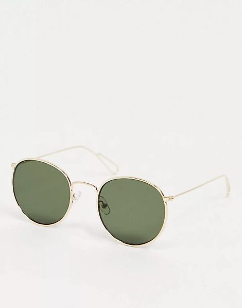Weekday – Explore – Runde Sonnenbrille in Gold mit grünen Gläsern günstig online kaufen