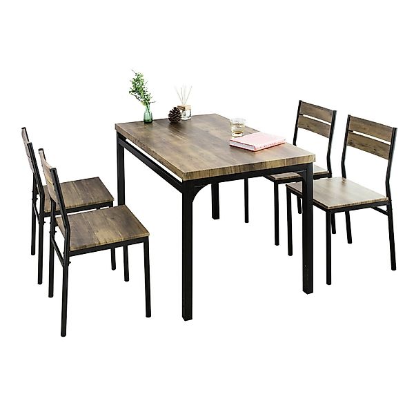 SoBuy Esstisch mit 4 Stühlen Essgruppe Natur Metall Holz OGT28-N+FST72-Nx4 günstig online kaufen