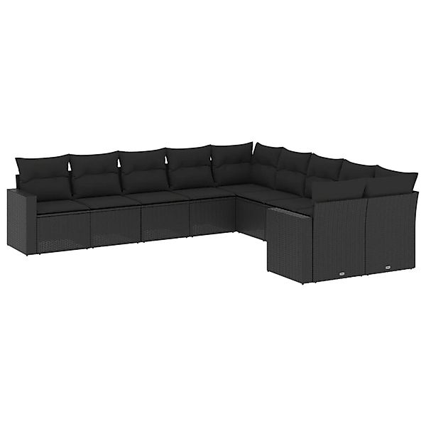 vidaXL 10-Tlg Garten-Sofagarnitur mit Kissen Schwarz Poly Rattan 3219495 günstig online kaufen