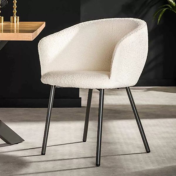 Stühle Esszimmer Creme Weiß aus Boucle Stoff Gestell aus Metall (2er Set) günstig online kaufen