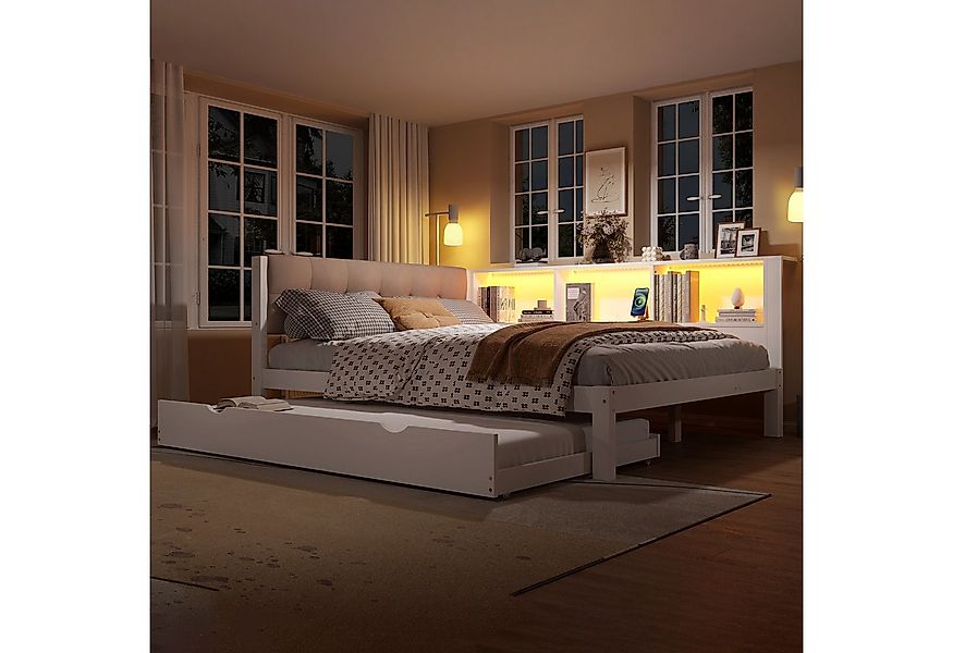 OKWISH Schlafsofa Kinderbett, mit LED-Licht & USB, ausziehbarem Gästebett & günstig online kaufen