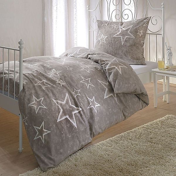 BETTWARENSHOP Bettwäsche Sterne taupe, Biber, 2 günstig online kaufen