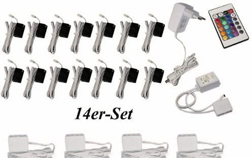 TRANGO LED Glaskantenbeleuchtung, 14er Set RGB günstig online kaufen