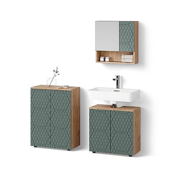 Livinity® Badmöbel-Set Ronco, Grün/Goldkraft Eiche/Goldkraft Eiche, günstig online kaufen