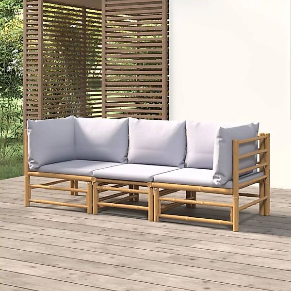 Vidaxl 3-tlg. Garten-lounge-set Mit Hellgrauen Kissen Bambus günstig online kaufen