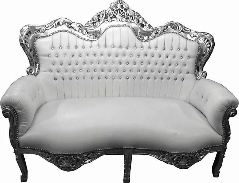 Casa Padrino 2-Sitzer Barock 2-er Sofa King Weiß Lederoptik / Silber mit Bl günstig online kaufen