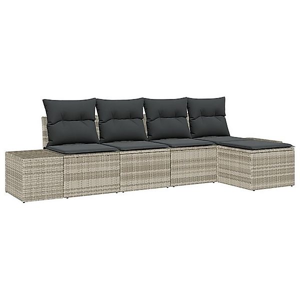 vidaXL Loungesofa 5-tlg. Garten-Sofagarnitur mit Kissen Hellgrau Poly Ratta günstig online kaufen
