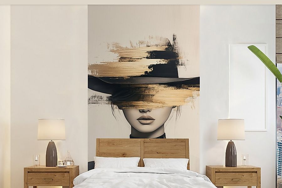 MuchoWow Fototapete Frau - Hut - Farbe, Matt, bedruckt, Vliestapete für Woh günstig online kaufen