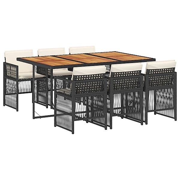 vidaXL 7-Tlg Garten-Essgruppe mit Kissen Schwarz Poly Rattan 3210915 günstig online kaufen