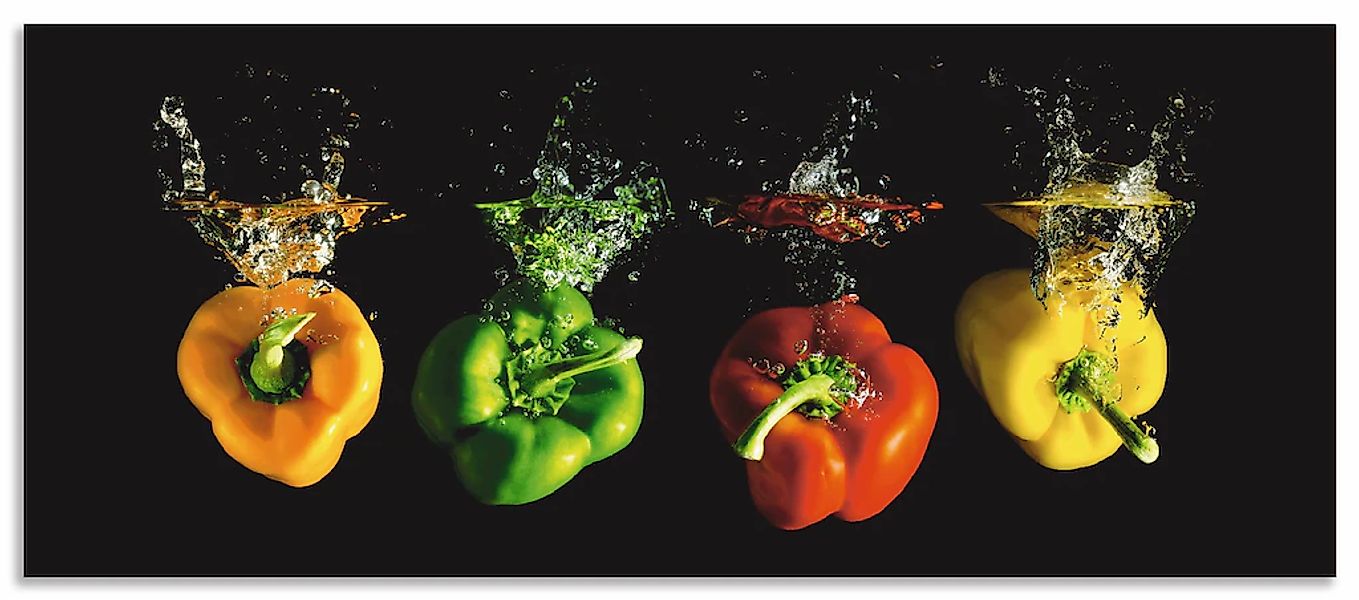 Artland Küchenrückwand "Paprika fallen ins Wasser", (1 tlg.), Alu Spritzsch günstig online kaufen