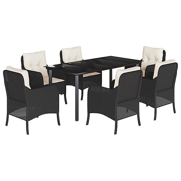 vidaXL 7-Tlg Garten-Essgruppe mit Kissen Schwarz Poly Rattan 3211917 günstig online kaufen