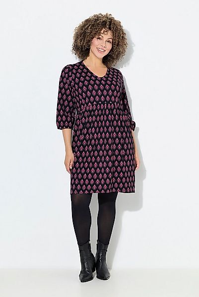 Ulla Popken Jerseykleid Jerseykleid A-Linie V-Ausschnitt 3/4-Arm günstig online kaufen