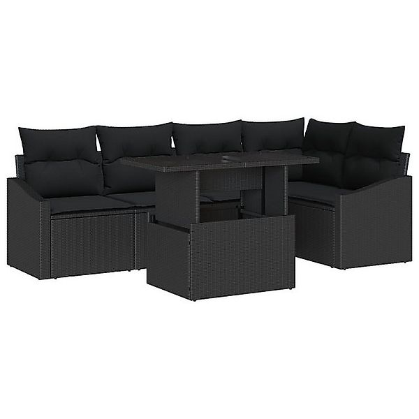 vidaXL Loungesofa 6-tlg. Garten-Sofagarnitur mit Kissen Schwarz Poly Rattan günstig online kaufen