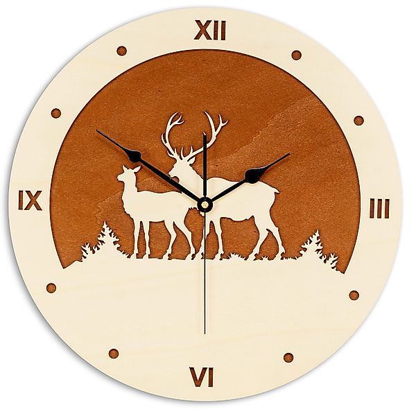 ORNAMENTI Wanduhr rustikal,skandinavisch,alpenländischer Stil, Hirsch, mode günstig online kaufen