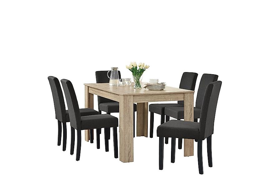 en.casa Essgruppe, (Set, 7-tlg., Esstisch mit 6 Stühlen), »Kramfors« Esstis günstig online kaufen