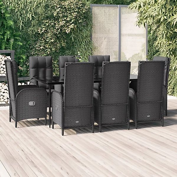 Vidaxl 9-tlg. Garten-lounge-set Mit Kissen Schwarz Poly Rattan günstig online kaufen