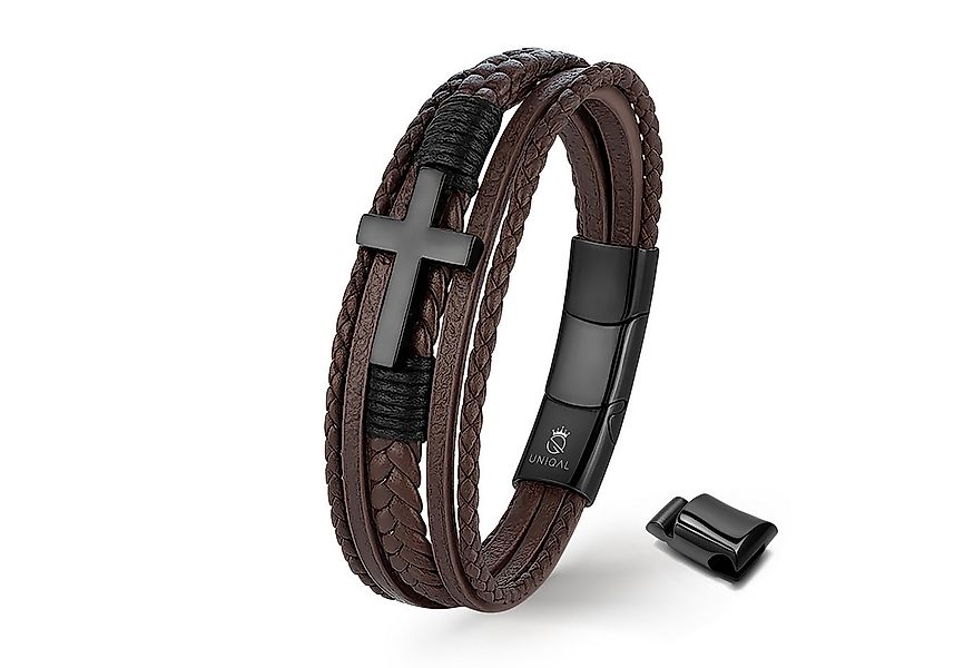 UNIQAL.de Lederarmband HEAVEN – Kreuzarmband aus Edelstahl, Symbol für Glau günstig online kaufen