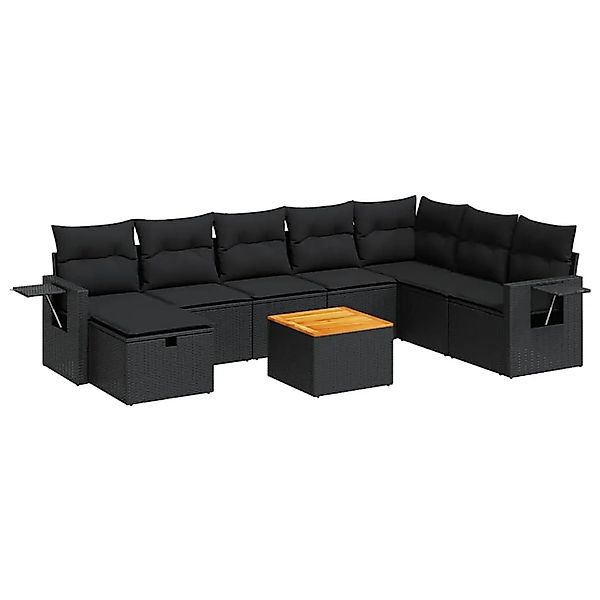 vidaXL 9-Tlg Garten-Sofagarnitur mit Kissen Schwarz Poly Rattan 3325828 günstig online kaufen