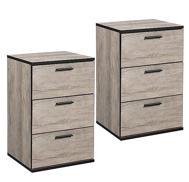 Yaheetech Nachttisch Beistelltisch (2-St), Nachtschrank mit 3 Schubladen, 4 günstig online kaufen