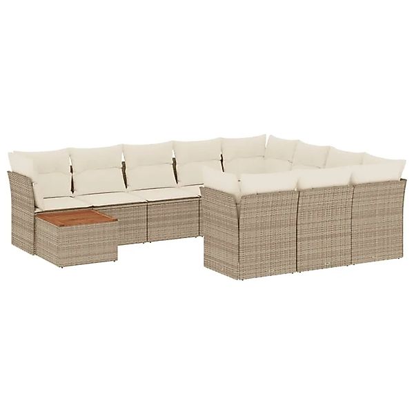 vidaXL 11-Tlg Garten-Sofagarnitur mit Kissen Beige Poly Rattan 3256177 günstig online kaufen