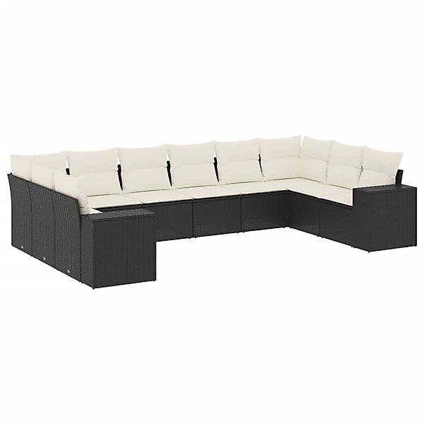 vidaXL 10-Tlg Garten-Sofagarnitur mit Kissen Schwarz Poly Rattan 3223065 günstig online kaufen
