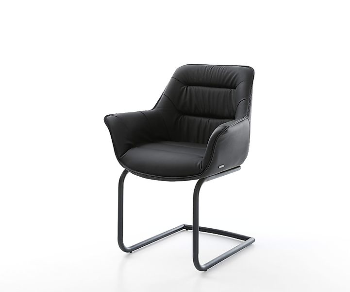 Freischwinger Kaira-Flex Echt-Leder Schwarz Freischwinger rund Schwarz günstig online kaufen