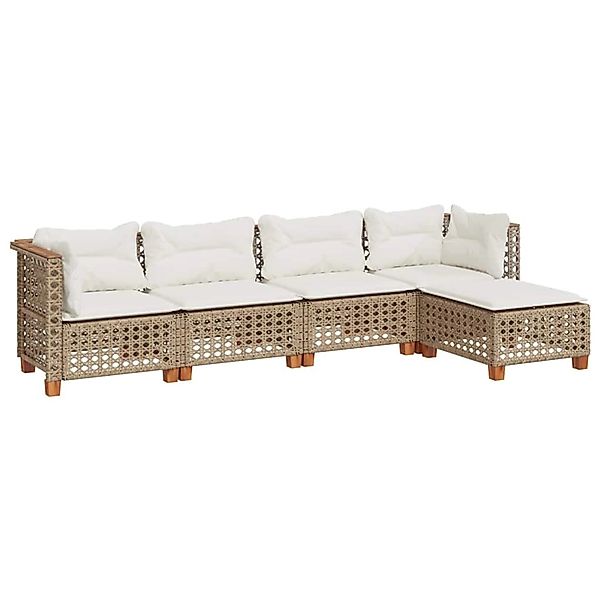 vidaXL 5-Tlg Garten-Sofagarnitur mit Kissen Beige Poly Rattan 3261790 günstig online kaufen