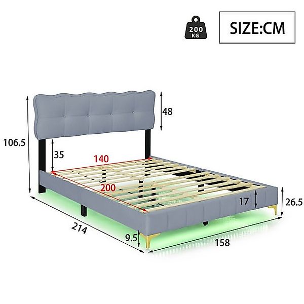 STILVORA Polsterbett 140x200 Kinderbett mit LED & Lattenrost,Jugendbett ohn günstig online kaufen
